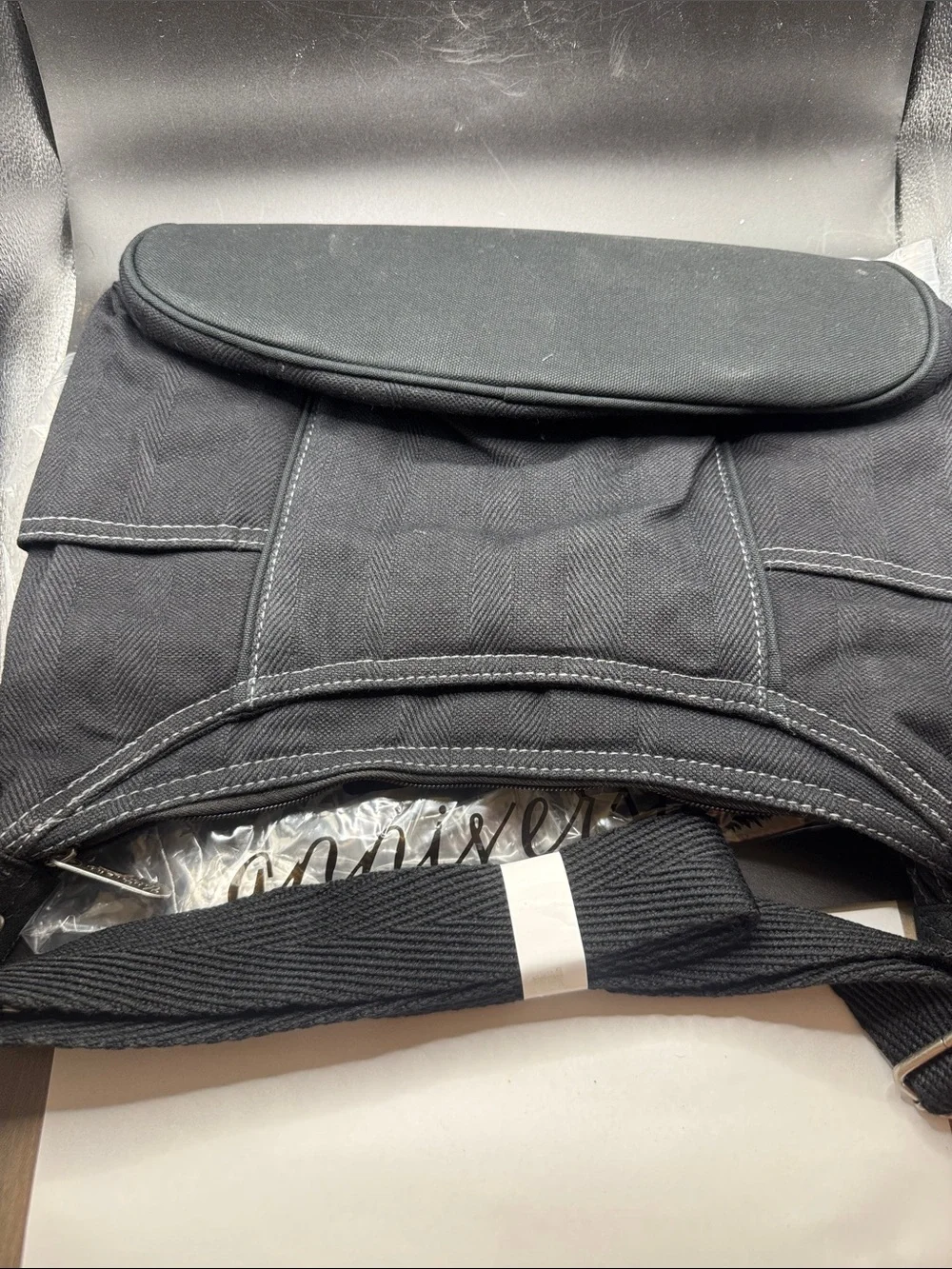 Thirty-One Black Canvas Crossbody Organizer Bag Black Twill Stripe